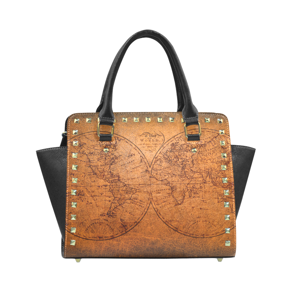 old world map rivet shoulder bag Rivet Shoulder Handbag (Model 1645)