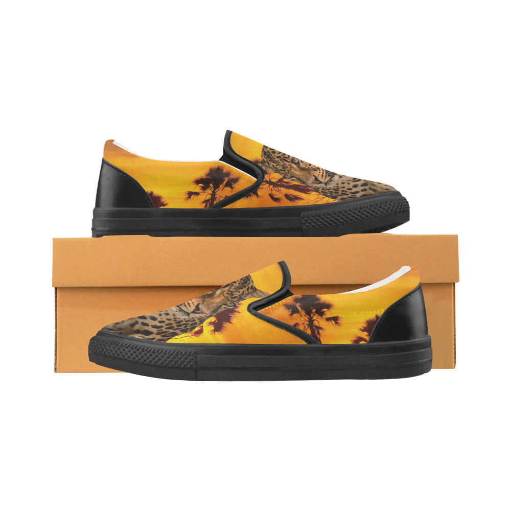 Leopard and Sunset Slip-on Canvas Shoes for Men/Large Size (Model 019)