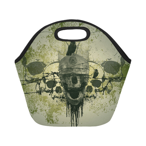 Green skull Neoprene Lunch Bag/Small (Model 1669)