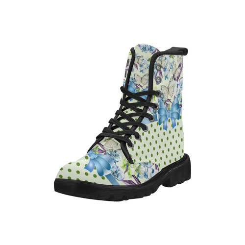 Watercolor Flowers Butterflies Polka Dots Ribbon B Martin Boots for Women (Black) (Model 1203H)
