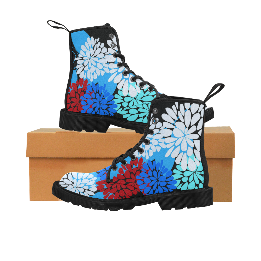Cute Cool Abstract Winter Flowers Martin Boots for Women (Black) (Model 1203H)