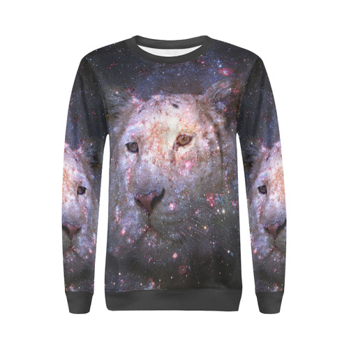 Tiger and Galaxy All Over Print Crewneck Sweatshirt for Women (Model H18)
