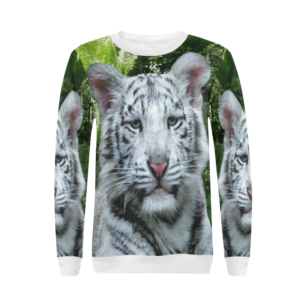 White Tiger All Over Print Crewneck Sweatshirt for Women (Model H18)