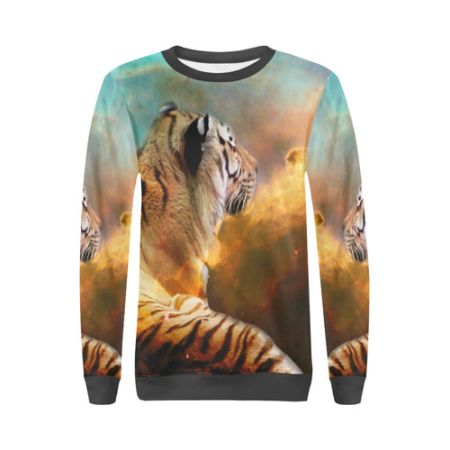 Tiger and Nebula All Over Print Crewneck Sweatshirt for Women (Model H18)