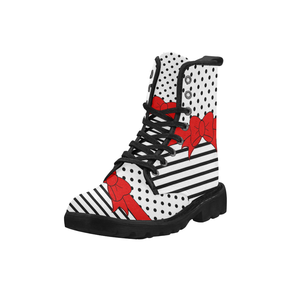 Polka Dots Stripes black white Comic Ribbon red Martin Boots for Women (Black) (Model 1203H)