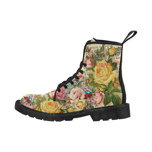 Renaissance Roses Martin Boots for Women (Black) (Model 1203H)