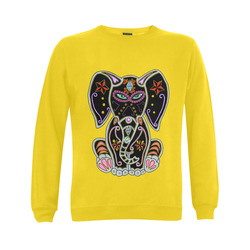 Mystical Sugar Skull Elephant Yellow Gildan Crewneck Sweatshirt(NEW) (Model H01)
