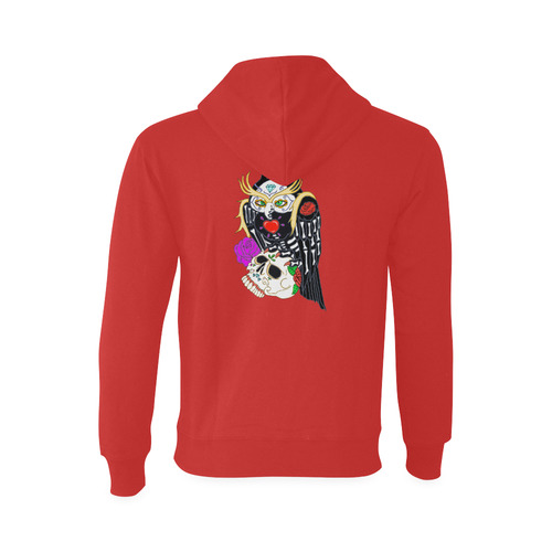 Sugar Skull Owl And Skull Red Oceanus Hoodie Sweatshirt (Model H03)