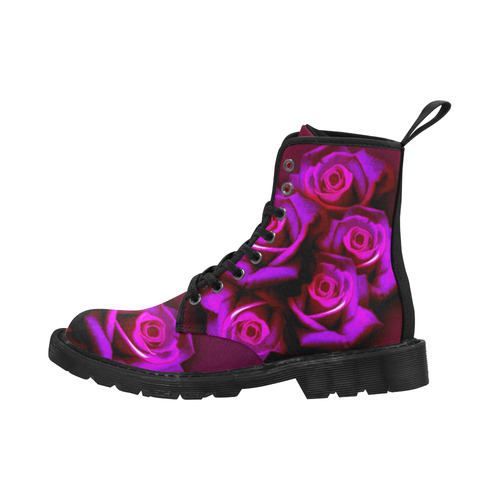 Purple roses Martin Boots for Women (Black) (Model 1203H)