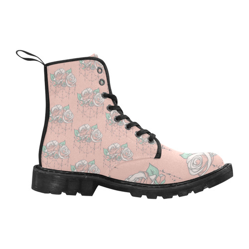 Roses And Pearls - salmon color Martin Boots for Women (Black) (Model 1203H)