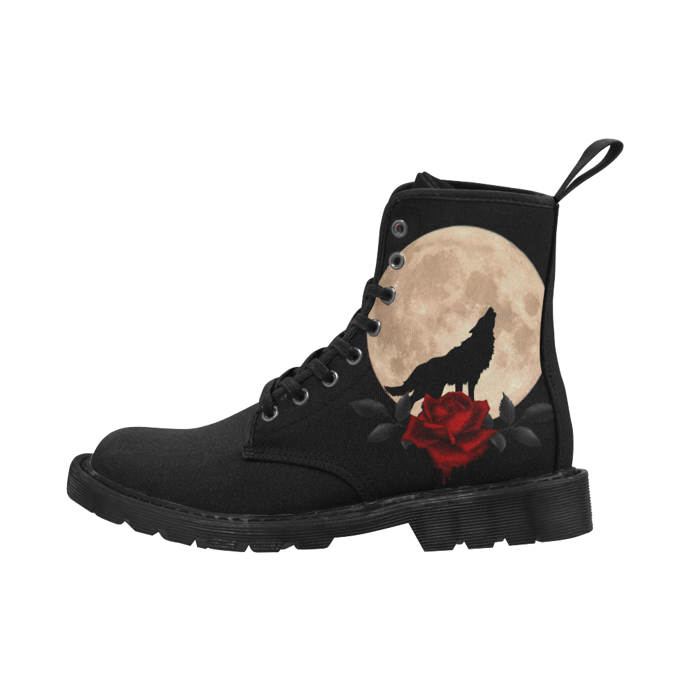 Gothic Wolf Full Moon Martin Boots for Women (Black) (Model 1203H)