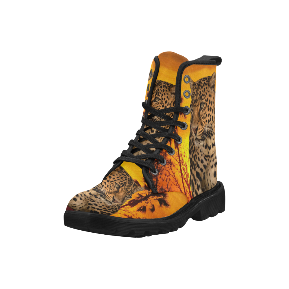 Leopard and Sunset Martin Boots for Men (Black) (Model 1203H)