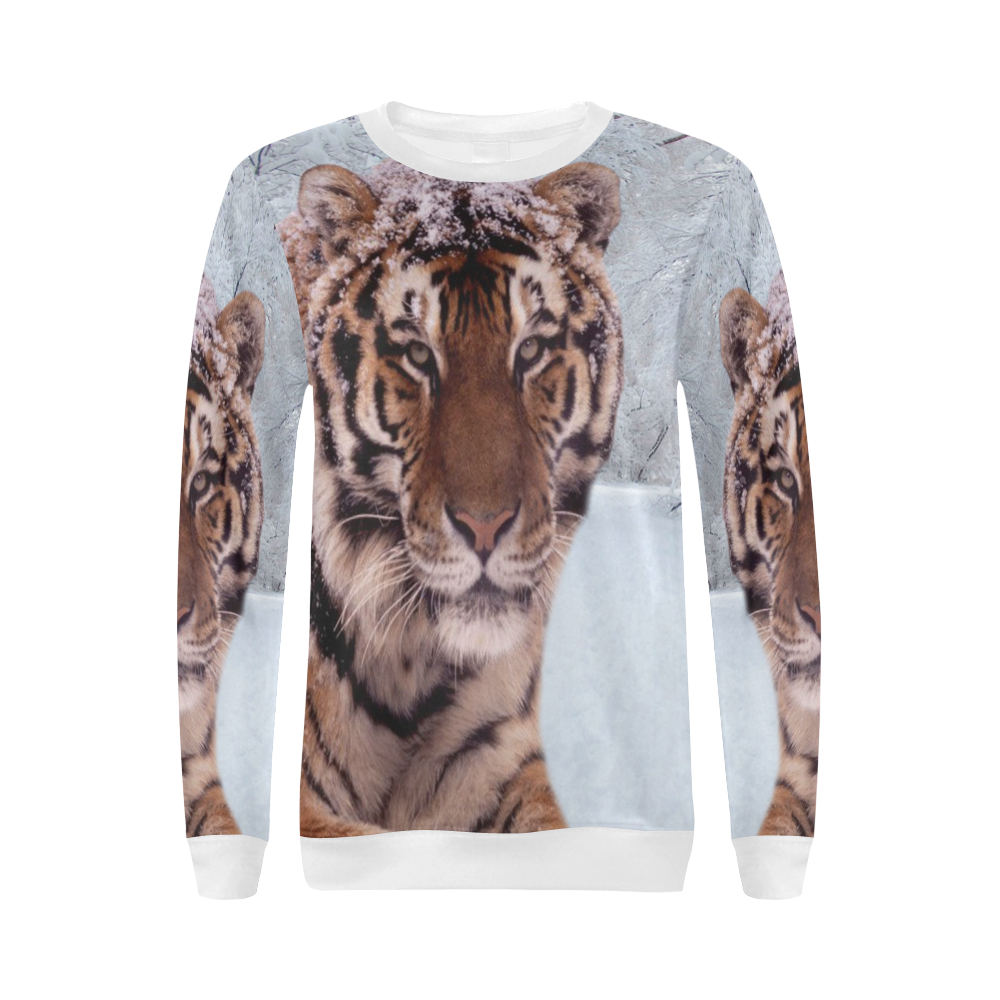 Tiger and Snow All Over Print Crewneck Sweatshirt for Women (Model H18)