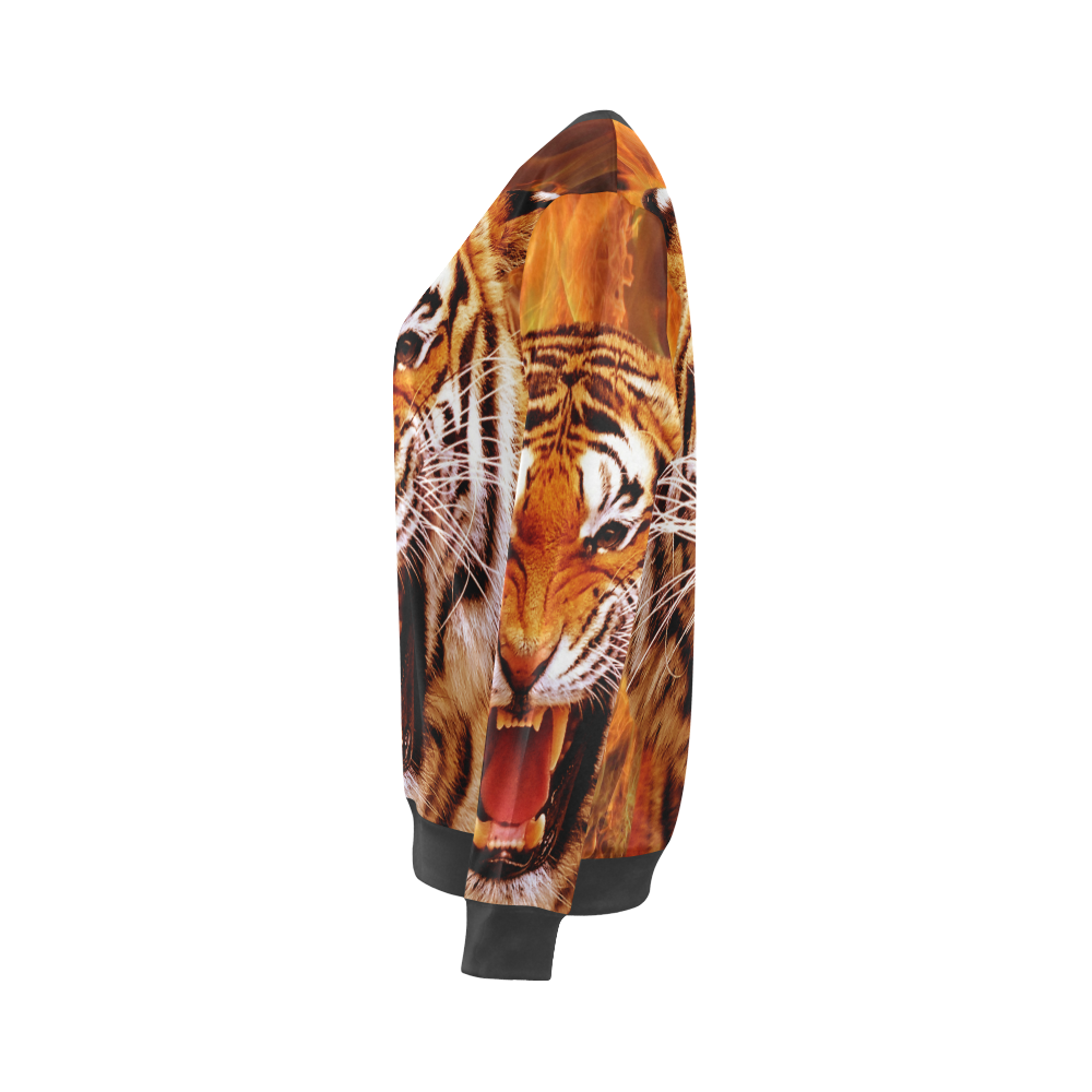 Tiger and Flame All Over Print Crewneck Sweatshirt for Women (Model H18)