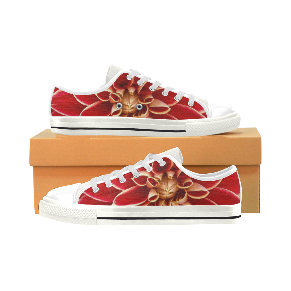 Red Petaled Flower Shoes Low Top Canvas Shoes for Kid (Model 018)