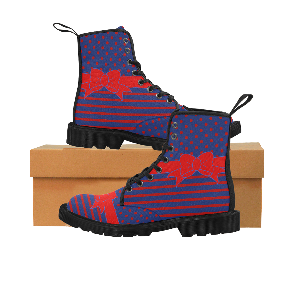 Polka Dots Stripes Comic Ribbon blue red Martin Boots for Women (Black) (Model 1203H)