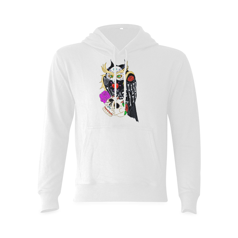 Sugar Skull Owl And Skull White Oceanus Hoodie Sweatshirt (NEW) (Model H03)