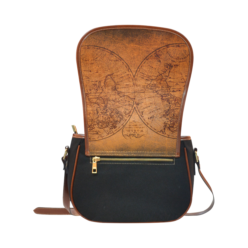 old world map small saddle bag Saddle Bag/Small (Model 1649)(Flap Customization)