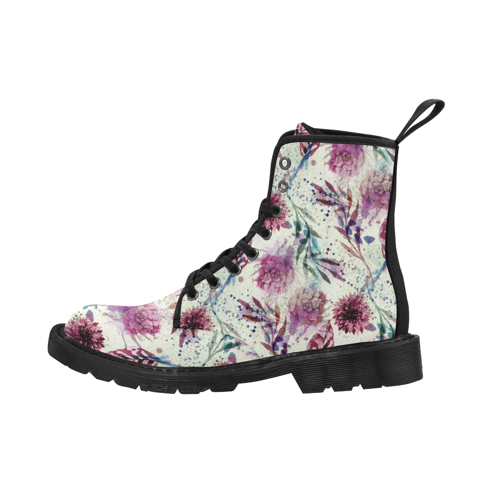 Water Color Flowers Martin Boots for Women (Black) (Model 1203H)