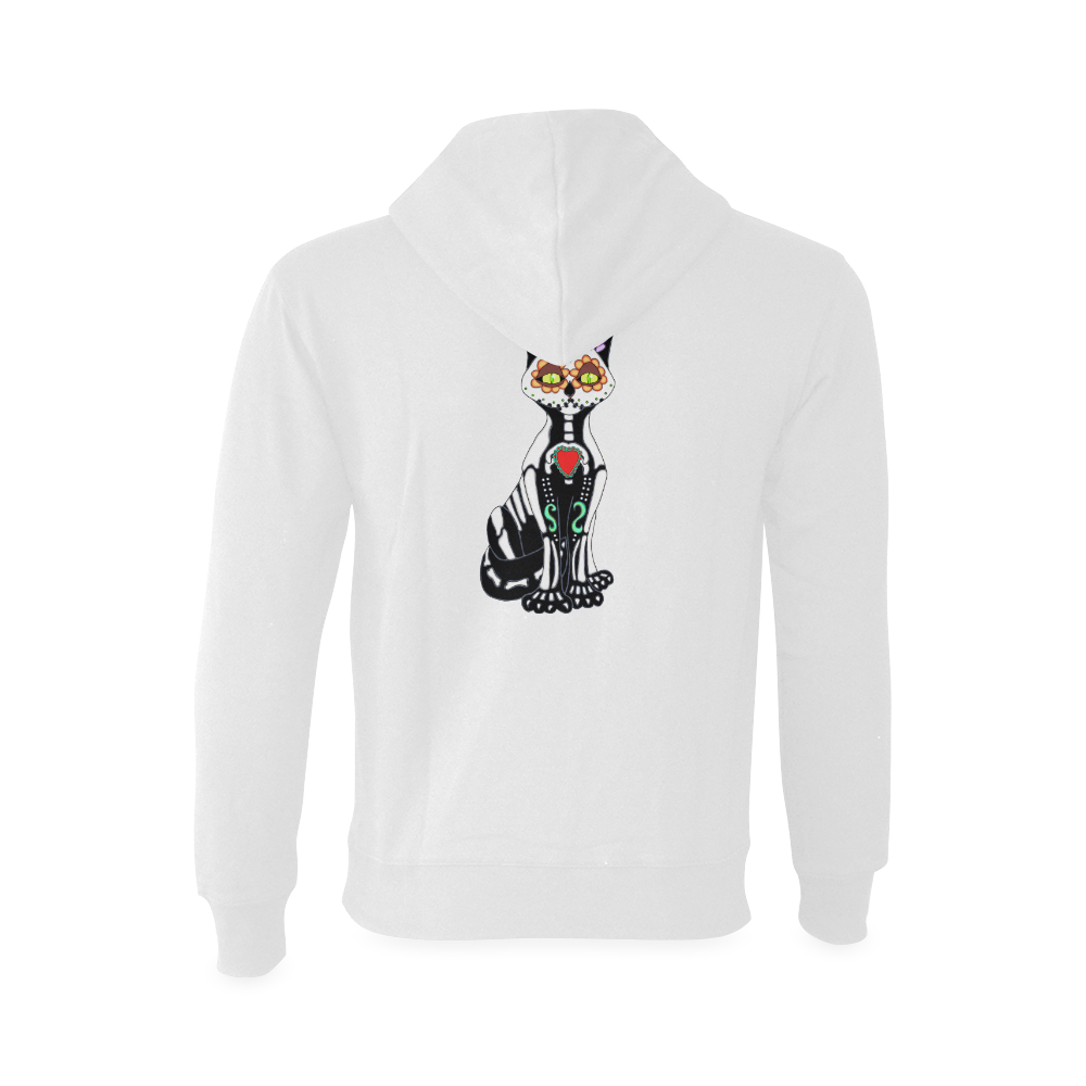 Sugar Skull Cat White Oceanus Hoodie Sweatshirt (Model H03)