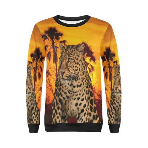Leopard and Sunset All Over Print Crewneck Sweatshirt for Women (Model H18)