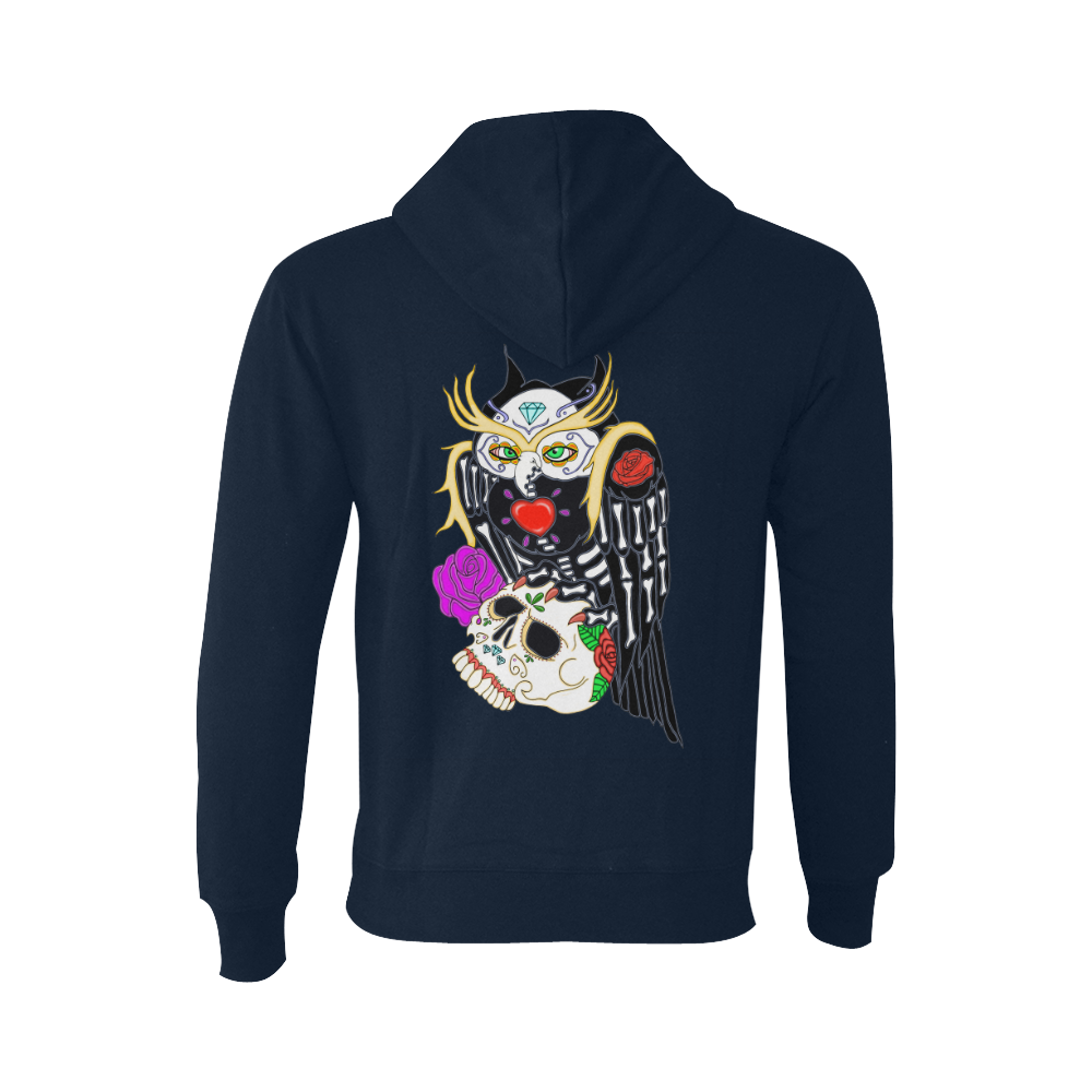 Sugar Skull Owl And Skull Dark Blue Oceanus Hoodie Sweatshirt (NEW) (Model H03)