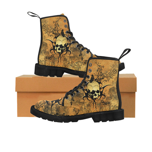 Awesome skull with tribal Martin Boots for Men (Black) (Model 1203H)