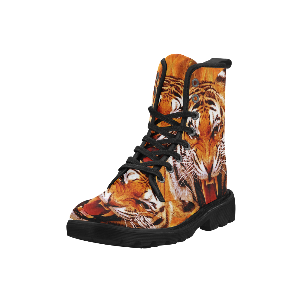 Tiger and Flame Martin Boots for Men (Black) (Model 1203H)