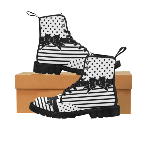Polka Dots Stripes black white Comic Ribbon black Martin Boots for Women (Black) (Model 1203H)
