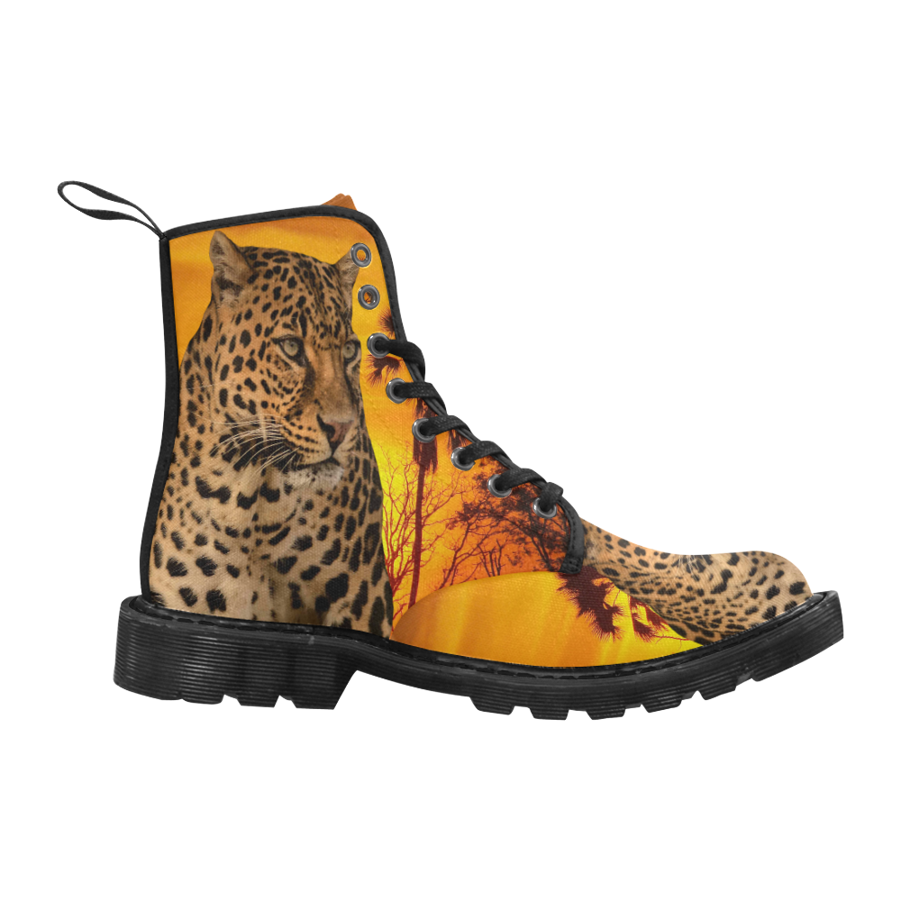 Leopard and Sunset Martin Boots for Men (Black) (Model 1203H)