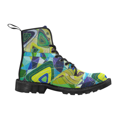 Abstract Geometric Fabric Painting Blue Green Martin Boots for Women (Black) (Model 1203H)