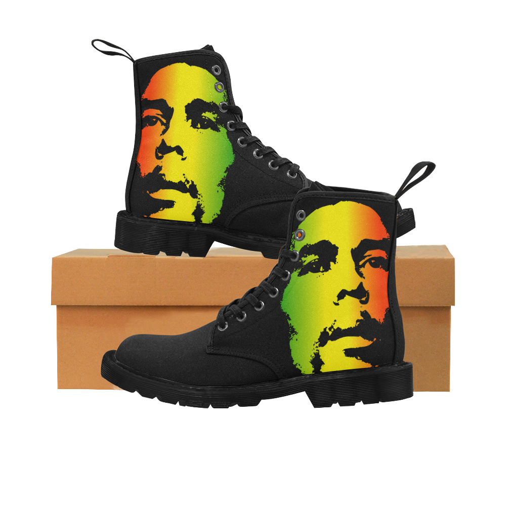 King Of Reggae Bob Marley Martin Boots for Women (Black) (Model 1203H)