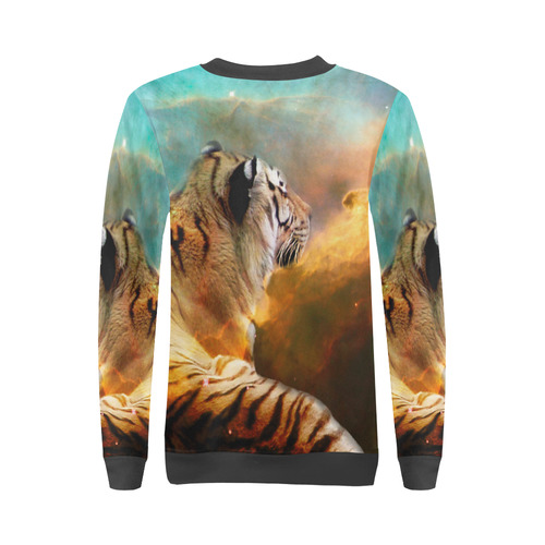 Tiger and Nebula All Over Print Crewneck Sweatshirt for Women (Model H18)