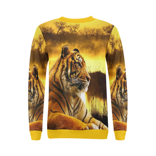 Tiger and Sunset All Over Print Crewneck Sweatshirt for Women (Model H18)