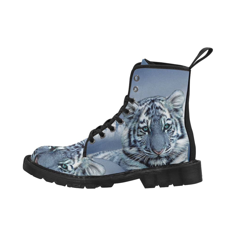 Blue White Tiger Martin Boots for Women (Black) (Model 1203H)