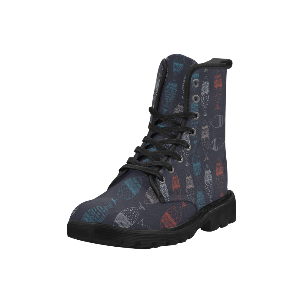 abstract fish Martin Boots for Women (Black) (Model 1203H)