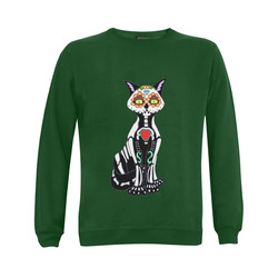 Sugar Skull Cat Green Gildan Crewneck Sweatshirt(NEW) (Model H01)