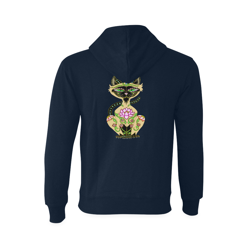 Siamese Cat Sugar Skull Dark Blue Oceanus Hoodie Sweatshirt (Model H03)