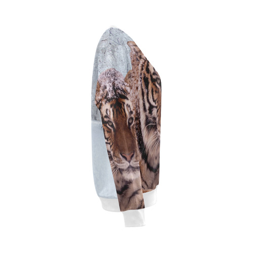Tiger and Snow All Over Print Crewneck Sweatshirt for Women (Model H18)