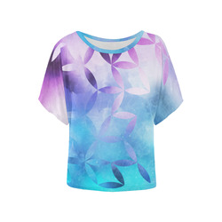 geometric flowers in blue Women's Batwing-Sleeved Blouse T shirt (Model T44)