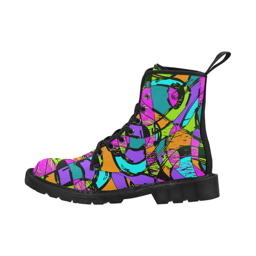 Abstract Art Squiggly Loops Multicolored Martin Boots for Women (Black) (Model 1203H)