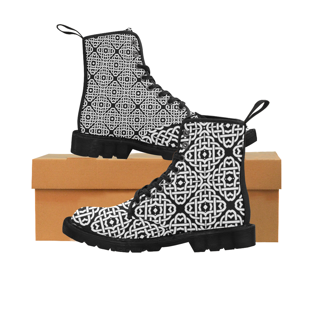 CELTIC KNOT pattern - black white Martin Boots for Women (Black) (Model 1203H)