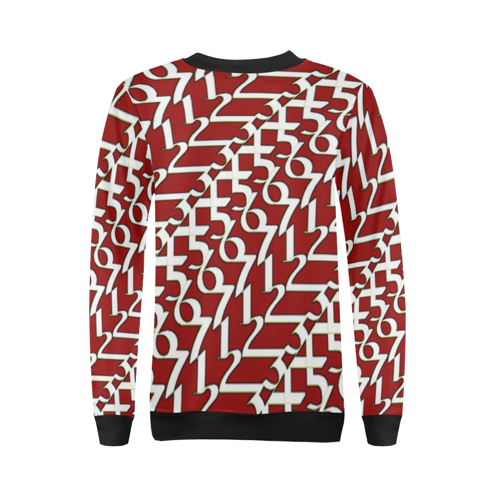 NUMBERS Collection Women 1234567  Sweatshirt Red/blk/wht All Over Print Crewneck Sweatshirt for Women (Model H18)