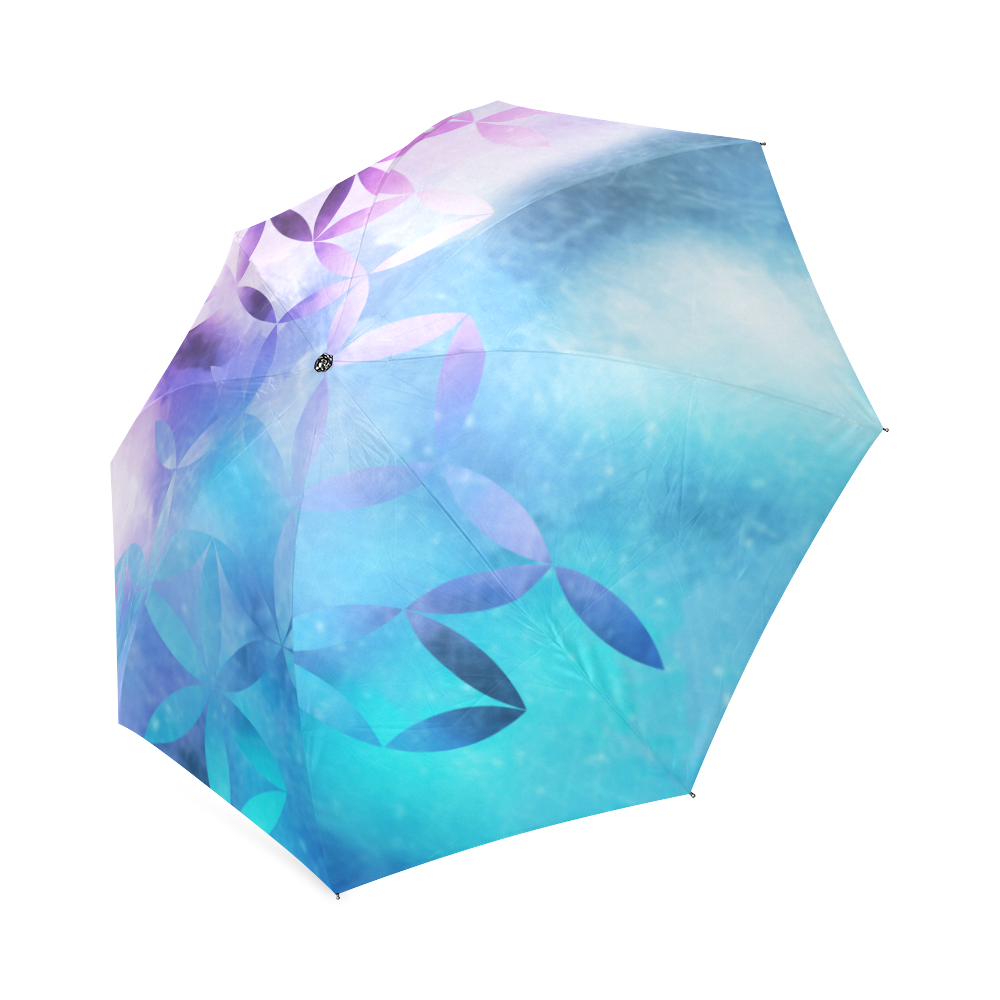 geometric flowers in blue Foldable Umbrella (Model U01)