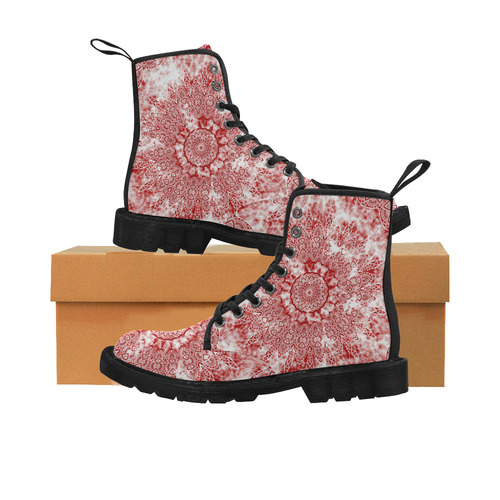INDIA Patterns MANDALA CLOUDY Clotting Red White Martin Boots for Women (Black) (Model 1203H)
