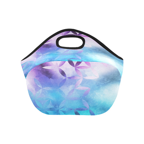 geometric flowers in blue Neoprene Lunch Bag/Small (Model 1669)