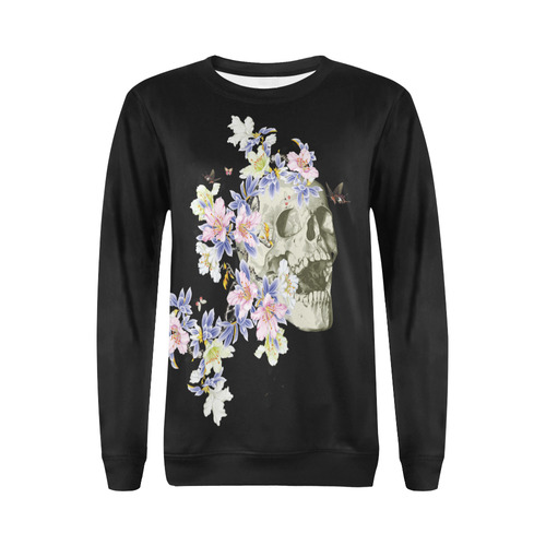 Happy Spring Skull All Over Print Crewneck Sweatshirt for Women (Model H18)