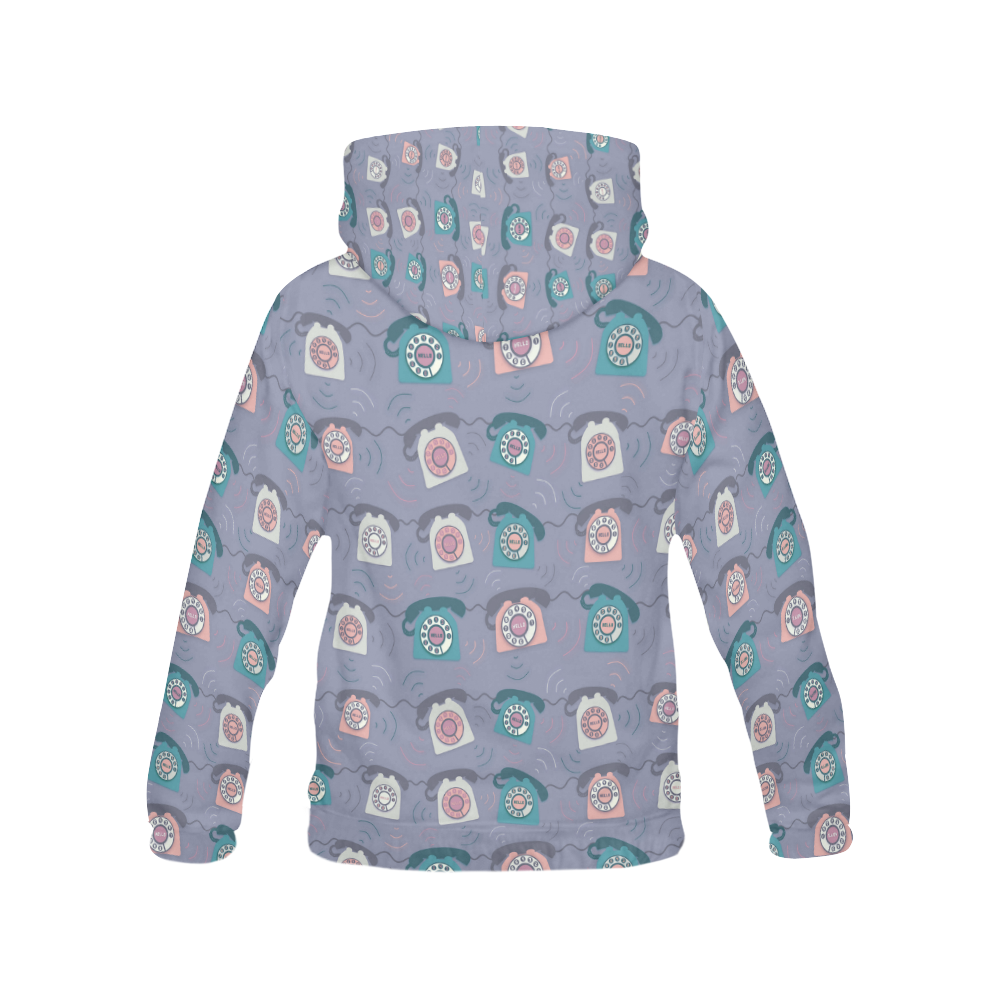 Retro Phone Pattern - Pink and Purple All Over Print Hoodie for Women (USA Size) (Model H13)