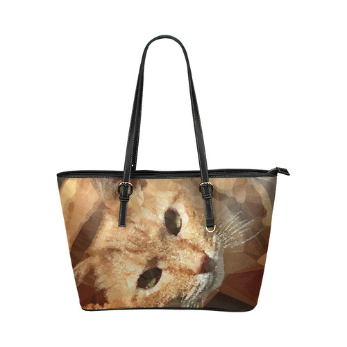 Tabby Cat Low Poly Geometric Triangles Leather Tote Bag/Small (Model 1651)