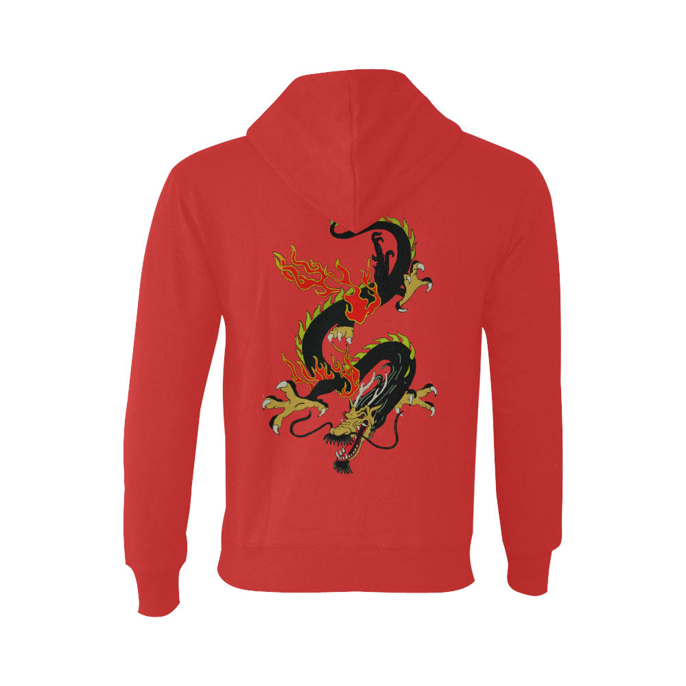 Black Chinese Dragon Red Oceanus Hoodie Sweatshirt (NEW) (Model H03)
